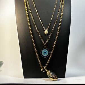 Pendant Necklaces Gold Tone Statement Set‎ Maximalist Boho